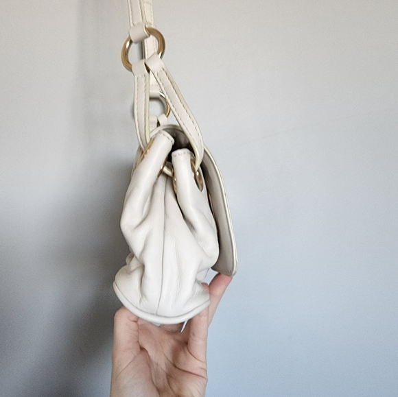 Oroton Cream Small Bag Long Strap Gold Leather Glomesh Couch Crossbody - Picture 6 of 10